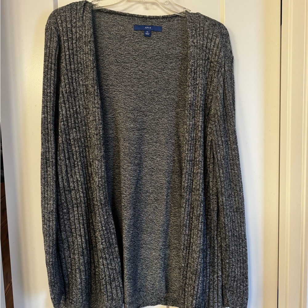 Apt. 9 Gray Open-Front Ribbed Cardigan